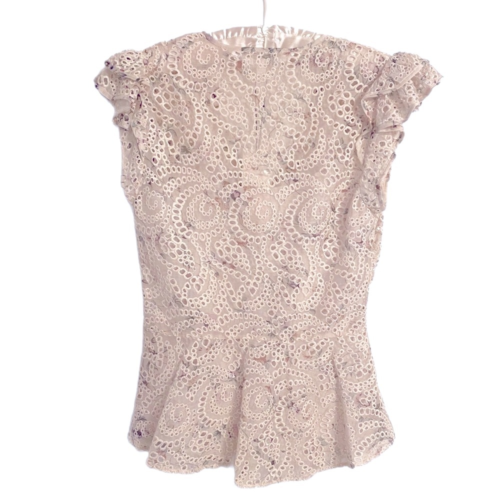 VERONICA BEARD Maryam Cream Multi Eyelet Chiffon Top Size 2 - Picture 3 of 9